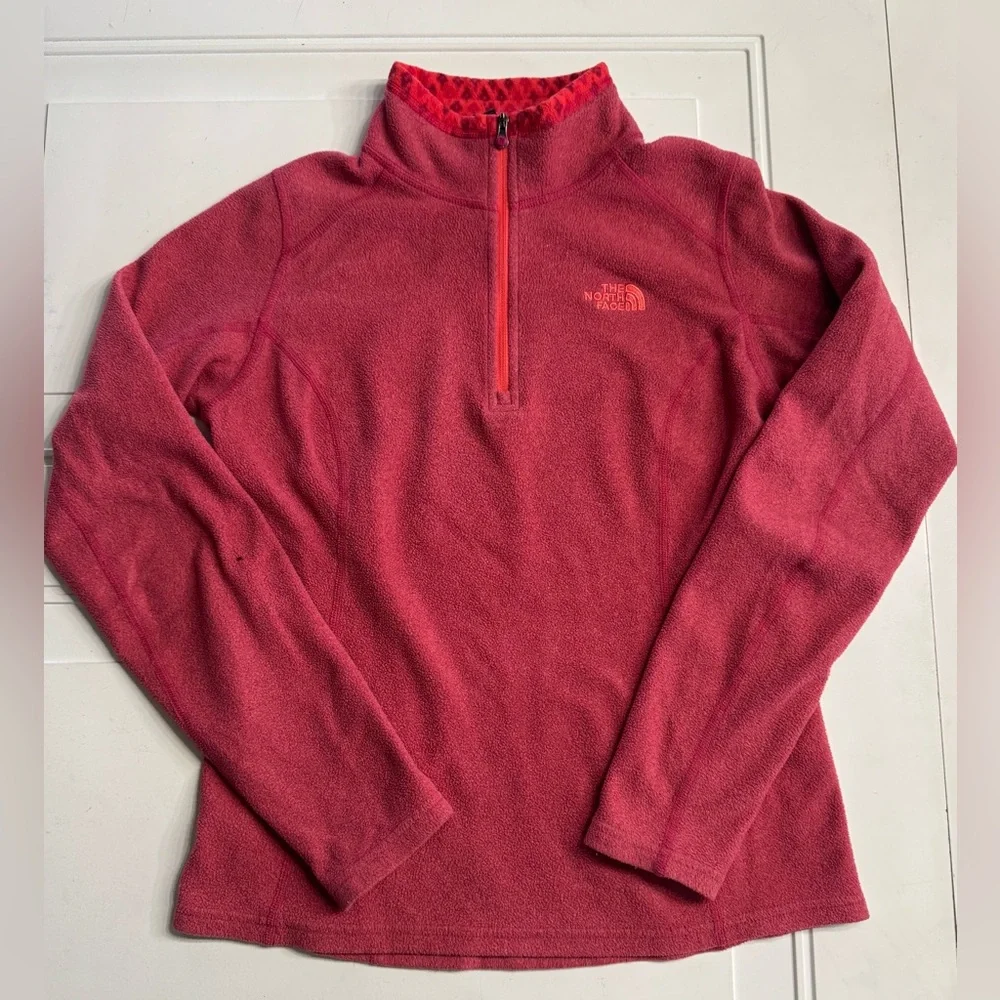 The North Face Quarter Zip Fleece Pullover Maroon Aztec Trim Size XS - Picture 1 of 6